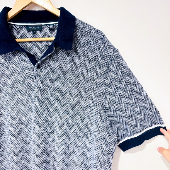 TED BAKER LONDON – Blue knitted polo shirt | Wool blend | 3XL - Picture 7 of 9